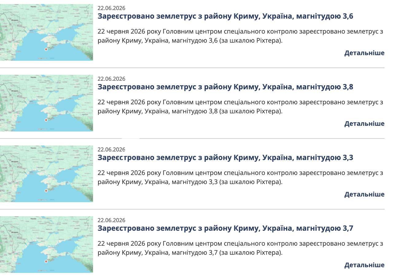 Аж 4 (!) відчутні землетруси сьогодні накрили Крим – епіцентр поштовхів, магнітудою…