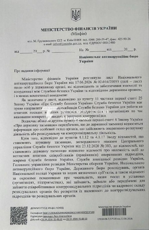 НАБУ вимагає повні дані про засекречених співробітників СБУ Під час війни з Росією…