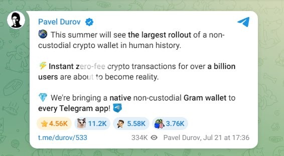 У Telegram з'явиться власний криптогаманець Gram Новий гаманець отримає такі…